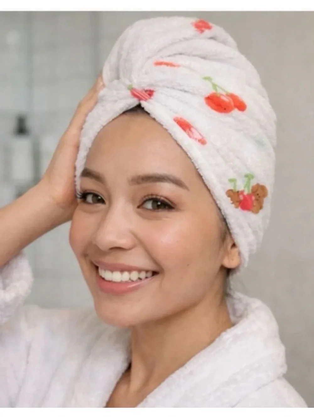 The Crème Shop Quick Dry Microfiber Hair Towel Wrap Cherry Print Women